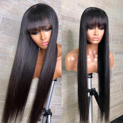 China Brazilian Straight Full Machine Made Wig With Bangs Non Lace Front Human Hair Wigs Natural Color for sale