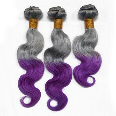 China Purple Brazilian Remy Hair,Brazilian Body Wave Ombre Color Virgin Hair Bundles,Grade 10a Body Wave Gray Ombre Color Bundles for sale