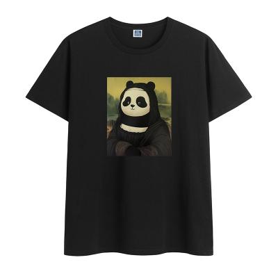 China New 2021 Summer Men's Cotton Round Neck T-shirt Anti-wrinkle Short Panda Sleeve Casual Simple Creative Head Print Sleeve for sale