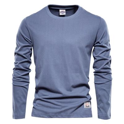 China Anti-Wrinkle Long Sleeve 100% Cotton T-Shirt For Men's Solid Spring Casual Men's T-shirts Tops High Quality Classic Clothes Mens T-shirts for sale