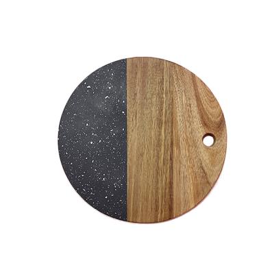 China Sustainable Round Shape Wooden Marble Chopper Cheese Board Marble And Wooden Cutting Board for sale