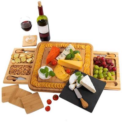 China Sustainable Amazon Cheese Board Combination Set Western Bamboo Cutting Board Cheese Board Knife Box for sale