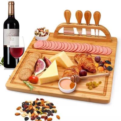 China Sustainable Bamboo Cheese Board Set Party Cheese Board With Knife Set for sale