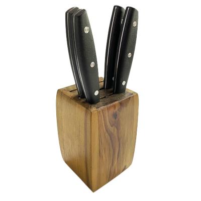 China Sustainable Acacia Wood Six Socket Knife Holder Wood Quality Natural Color Knife Blocks for sale