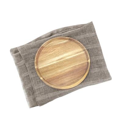 China Factory Price Simple Acacia Wood Tray Round Tea Cafe Food Serving for sale