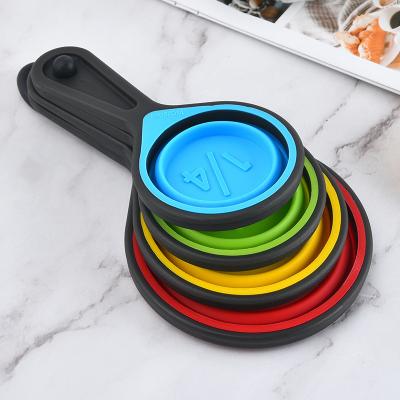 China Viable 4 Piece Portable 4 in 1 Collapsible PP Silicone Handle Measuring Cups and Spoons Set for sale