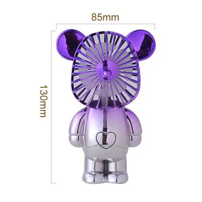 China Fan Color Graffiti Bear USB Rechargeable Fan Charging Three Folders Portable Gift Mini Gradient Electroplating Bear Handheld Net Red Desk Decor for sale