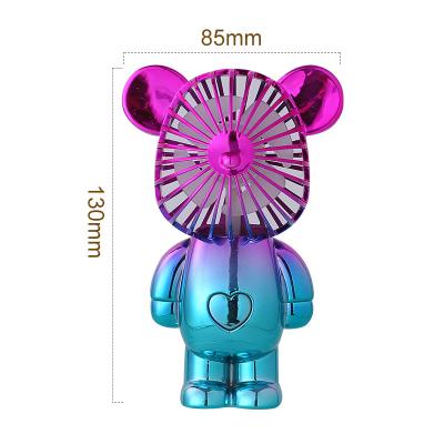 China USB Rechargeable Fan Fashion Color Doodle Bear Fan Charging Net Red Mini Gradient Electric Plated Bear Desktop Fan Portable Three Gears Gift for sale