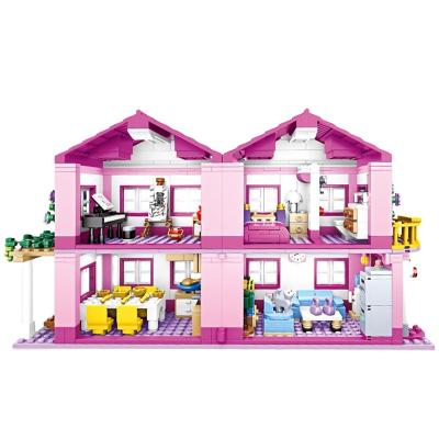 China Double Storey Villa Summer Slide Swimming Pool Doll Building Blocks Magnetic Girl Toy Gift Castle Model for sale