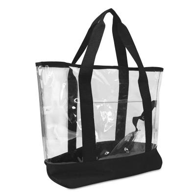 China Clear Fashion Tote Bags For Work Beach Stage With Zipper Makeup Case Travel Bags Clear PVC Women Tote Handle Bag With Small Pocket for sale