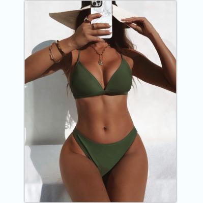 China Plus Size In Stock Woman Bikini Solid Two Piece Beachwear Beachwear Luxury Swimwear Bathers for sale