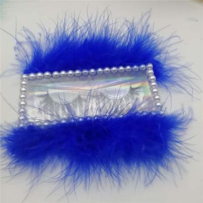 China Private Label Natural Fur Eyelash Box Pull Out Dark Blue Rectangle Crystal Beads Drawer Lashes Box Case for sale