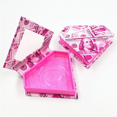 China Natural heart-shaped eyelash packaging box pink dollar bill eyelash box cash money whips container case for sale