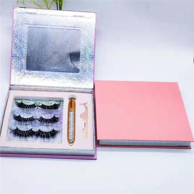 China Long Logo Eyelash Packaging Box 25mm Mink Natural Luxury Custom Book Lash Empty Eyelash Box With Mirror for sale