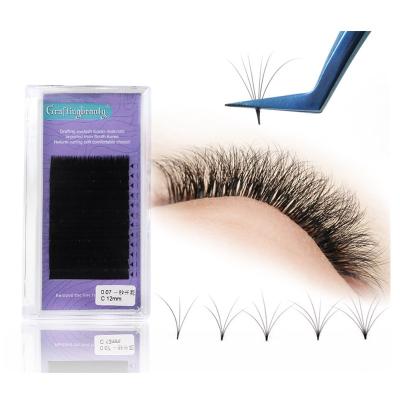 China 0.05 0.07 Volume Natural Easy Fanning Eyelash Extensions Quick Blooming One Second Lash Extension Supplies for sale