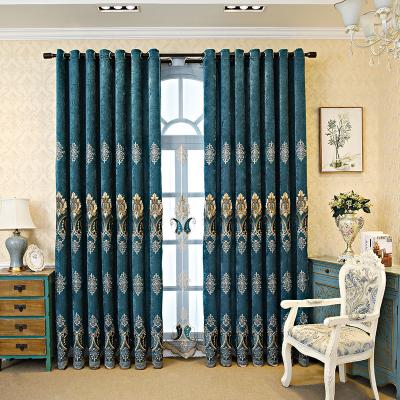 China Hot Selling European Style Blackout Curtains For Living Dining Room Bedroom Chenille Blue Cafe Embroidered Drapes Drapes for sale