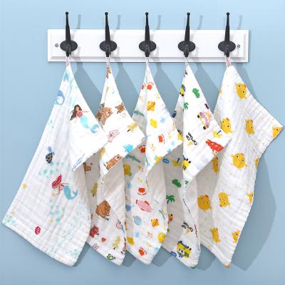 China QUICK DRY 2 pieces/baby towel-6 layers pure cotton gauze cartoon pattern soft bath towel saliva feeding towel for sale