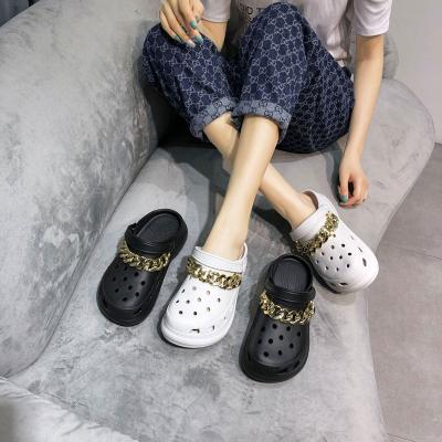 China Waterproof Wholesale 2021 style hot fashion slip chain EVA croc anti 6 cm garden beach water thick soled shoes for women shoes sandals for sale