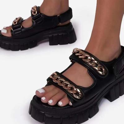 China 2021 hot female fashion trend ins platfrom slippers with metal chain summer wedges ladies sandals new slegged bottom shoes for women for sale