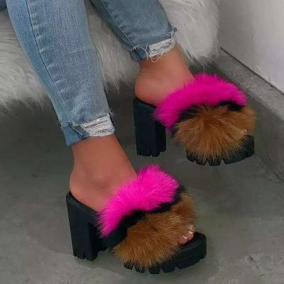 China 2021 fashion hot new outdoor fashion large size causal part Europe and America style open toe waist fur women's increasing heels for sale