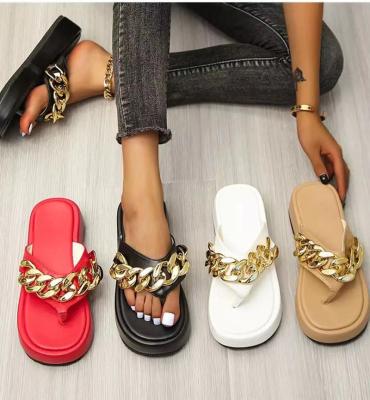 China New 2022 Trend Women's Casual Flat Slippers Slides Summer Fashion Flip Flops Sandal Slippers Woman Shoes Flat Platform Chain Sandals for sale