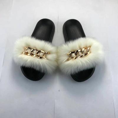 China Fashion Trend NEW ARRIVAL FUR WOMEN SLIPPERS WITH LADIES SHORT CHAIN ​​SANDALS FAUX SOFT TOUCH DECORATION PURE PLUSH COLOR SHOES FOR GIRLS for sale