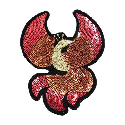 China best selling 3D quality assurance embroidery custom sequin red phoenix delicate badges clothes accessories for sale