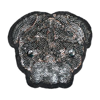 China 3D Customized Professional Sequin Cute Black Dog Applique Clothes Accessories Embroidery Badges Patch for sale