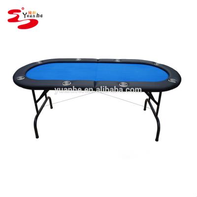 China Poker 8 Player Home Casino Texas Hold'em Poker Folding Table With Blue Stainless Steel Cup Holders for sale