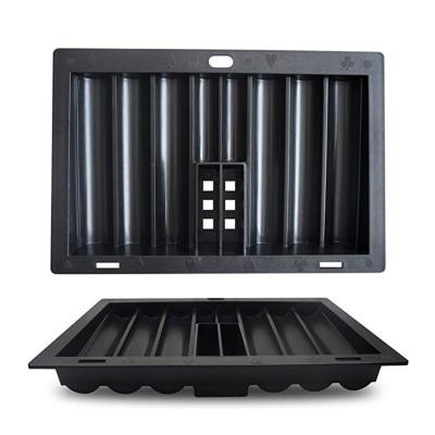 China Black Chip Tray YUANHE Casino Supply 8 Tier 350 ABS Poker Chip Tray With Card Holder for sale