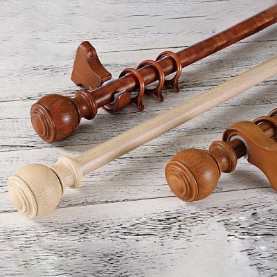 China Wholesale High Quality Classic Rustic Eco-friendly Style Double Factory Price Wooden Curtain Rods With Curtain Finial Set for sale