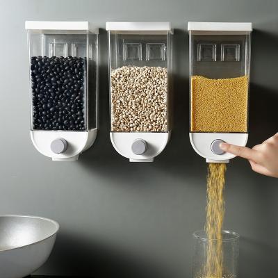 China Small MOQ Wholesale Price Wall Mounted Rice Grains Dry Food Dispenser 1500ml Plastic Kitchen Food Storage Containers for sale