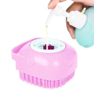 China Viable Bath Brush Grooming Shampoo Pet Massage Soothing Rubber Comb with Ring Handle Adjustable Pet Hair Bath Dog Brush for sale