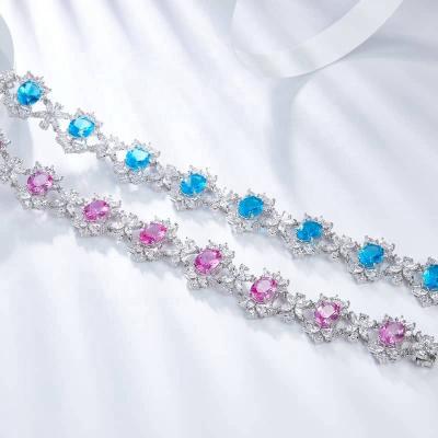 China 925 CLASSIC luxury silver 925 sterling silver rose bracelet sapphire jewelry paraiba wedding jewelry gemstone women 925 bracelet for sale