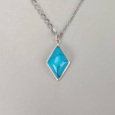 China TRENDY Customize Fine Jewelry Silver Dangle Necklace Women's Turquoise Rhombus 925 Sterling Silver Gift Charms for sale