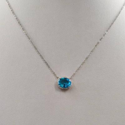 China FASHIONABLE Jewelry 925 Necklace Sea Bule Cubic Zirconia 925 Silver Jewelry Pendant Gold Plated Sterling Silver Necklace for sale