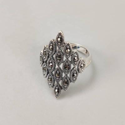 China RTS TRENDY Fashion Rings 925 Sterling Silver Ring Women Marcasite Eyes Gift 925 Silver Adjustable Reticular Jewelry for sale