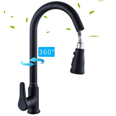 China Commercial Solid Brass Kitchen Faucets Single Handle One Way Lever Pull Down Sprayer Spring Kitchen Sink Faucet Matte Black for sale