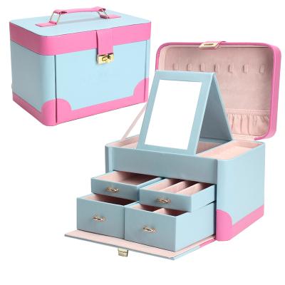 China Amazon Handmade Hot Selling PU Jewelry Case Jewelry Box Custom Leather Portable Cosmetic Organizer for sale