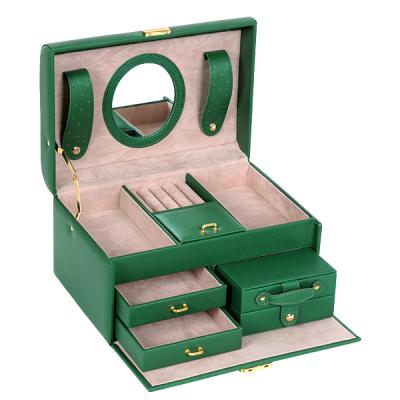 China Handmade Handle Multifunctional Luxury Standing Green Jewelry Storage Box for Organizing with Small Box Inside for sale