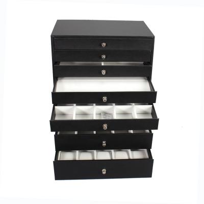 China Jewelry Storage Box 2021 Holder Large Leather Jewelry Drawer Glass Bracelets Rings Organizer Box With 8 Drawers for sale