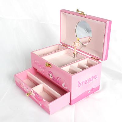 China Beautiful Hand Crank Operated Mermaid Printing Musical Dancing Ballerina Jewelry Gift Box For Little Girls for sale