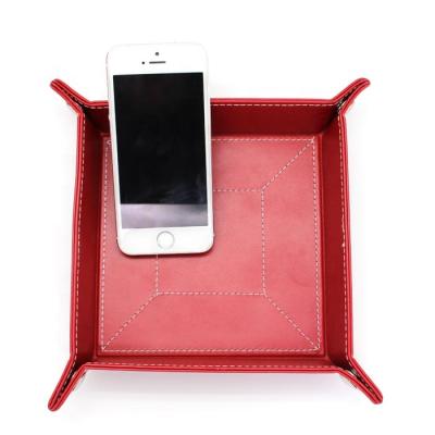 China Leather Organizer Box Household Desktop Storage Change Coin Tray Bedside Tray Key Phone Holder Front Entry Jewelry for sale