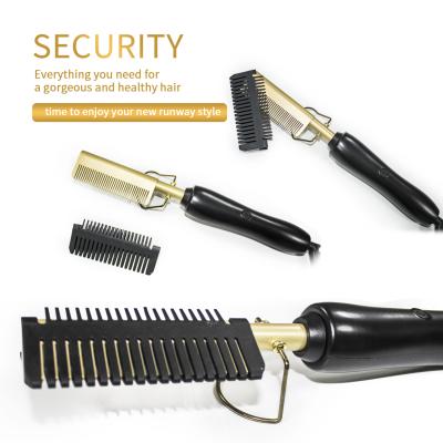 China Multifunctional Electric Hair Straightening Comb AIWO 2021 New Arrival Custom Electric High Temperature 2 in 1 Curly Straightener Hair Copper Comb Accept Customize Logo for sale