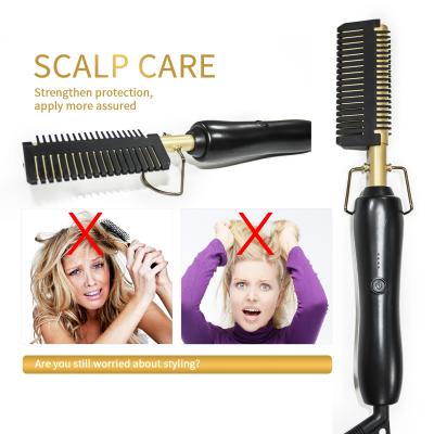 China Multifunctional Electric Hair Straightening Comb AIWO 2020 New Style Electric Hair Straightener Mini Temple Comb Electric Hot Comb Copper Color - Copper Color for sale