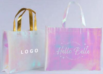 China Iridiscente laminada brillante metálico olográfico de Tote Non Woven Shopping Bag del regalo en venta