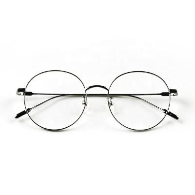 China Optical Glasses Factory Direct Show Round Slim Sight Silver Gray Blue Light Blocking Simi-Titanium Glasses For Man And Women for sale