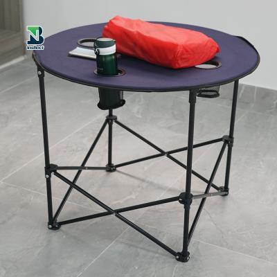 China Modern Instinct Outdoor Furniture Round Logo Lightweight Small Folding Picnic Table Portable Camping With Cup Holder for sale