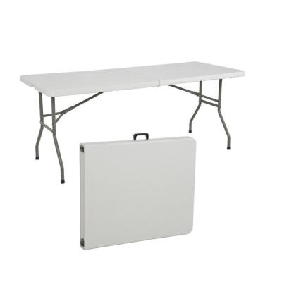 China Outdoor Table 6' Center-Fold Universal Duty Folding Table with Carry Handle - White Granite Top Color with Gray Frame for sale