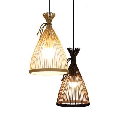 China Indoor Lighting Simple Bamboo Weaving Creative Customized Factory Art Basket Ceiling Light LED Chandelier Rattan Stair Bar Window Light Lamp for sale